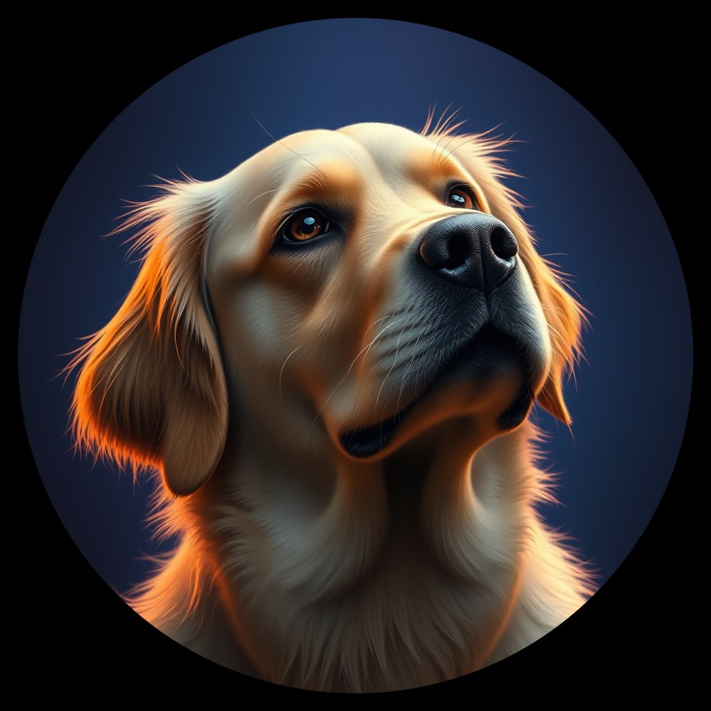 Cosmic medallion portrait of GRLS_grlsDA01X5MM, a Golden Retriever