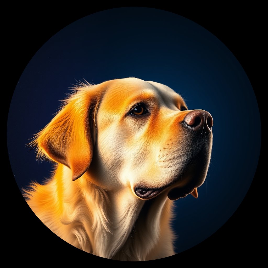 Cosmic medallion portrait of GRLS_grlsDBAQYDVV, a Golden Retriever