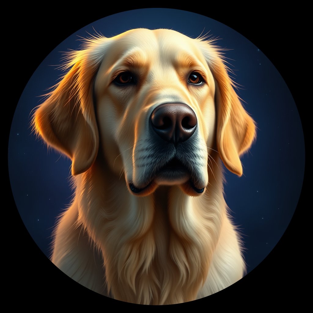 Cosmic medallion portrait of GRLS_grlsDBOJ9C99, a Golden Retriever
