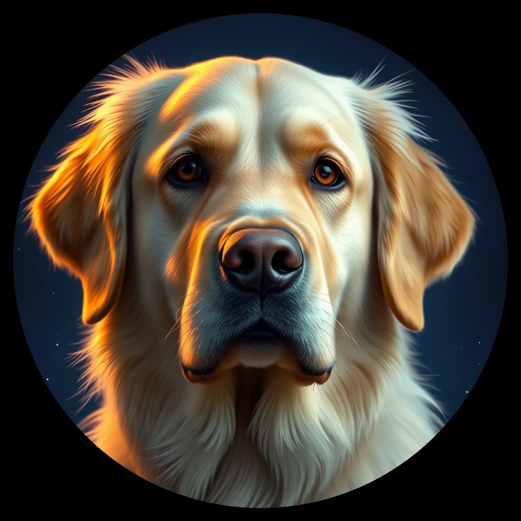 Cosmic medallion portrait of GRLS_grlsDBV9O699, a Golden Retriever