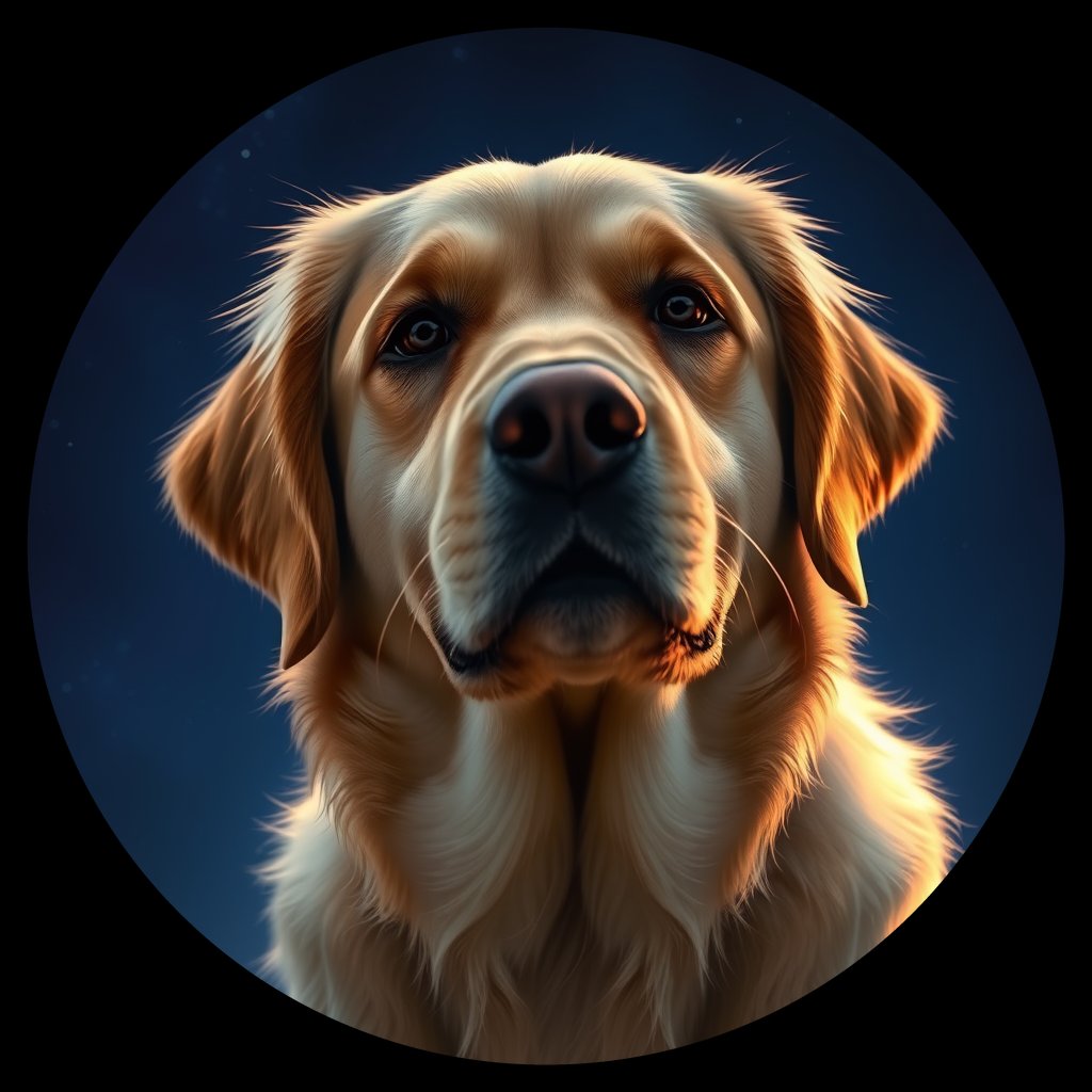 Cosmic medallion portrait of GRLS_grlsDC6NBZBB, a Golden Retriever