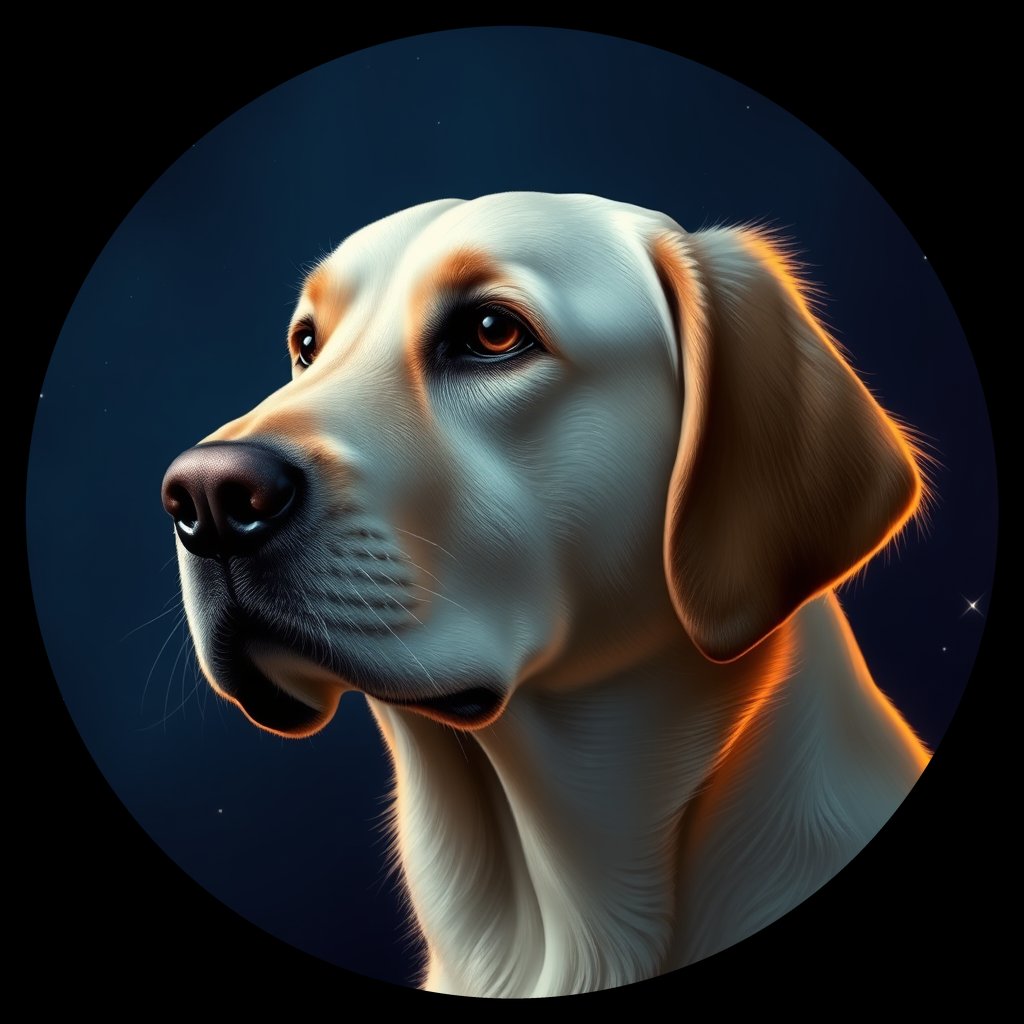 Cosmic medallion portrait of GRLS_grlsDDQKAZ77, a Golden Retriever