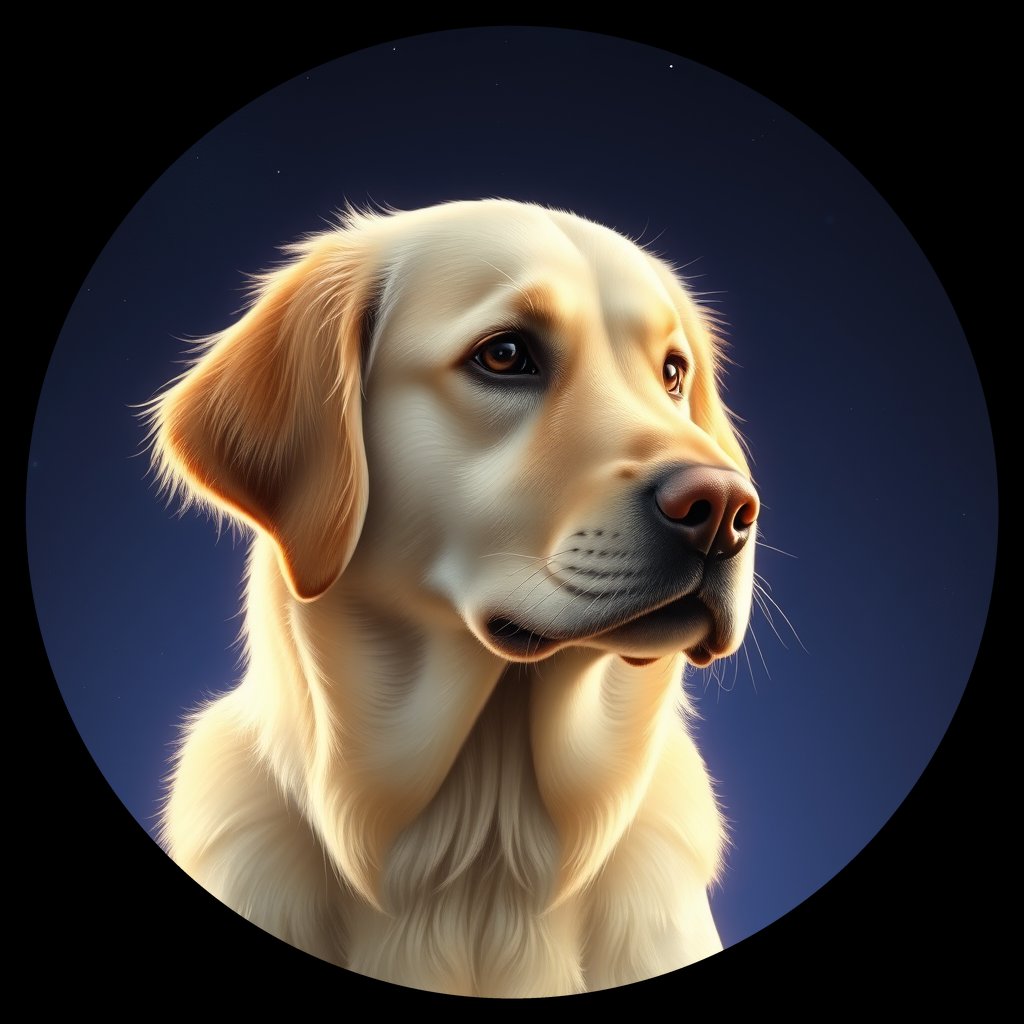 Cosmic medallion portrait of GRLS_grlsDF3E7BTT, a Golden Retriever
