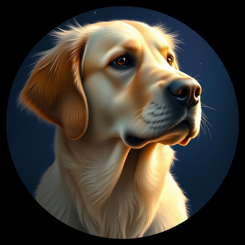 Cosmic medallion portrait of GRLS_grlsDG2CM7HH, a Golden Retriever