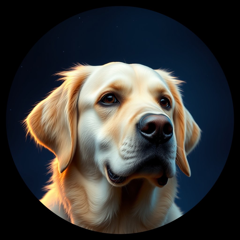 Cosmic medallion portrait of GRLS_grlsDGBTDGEE, a Golden Retriever