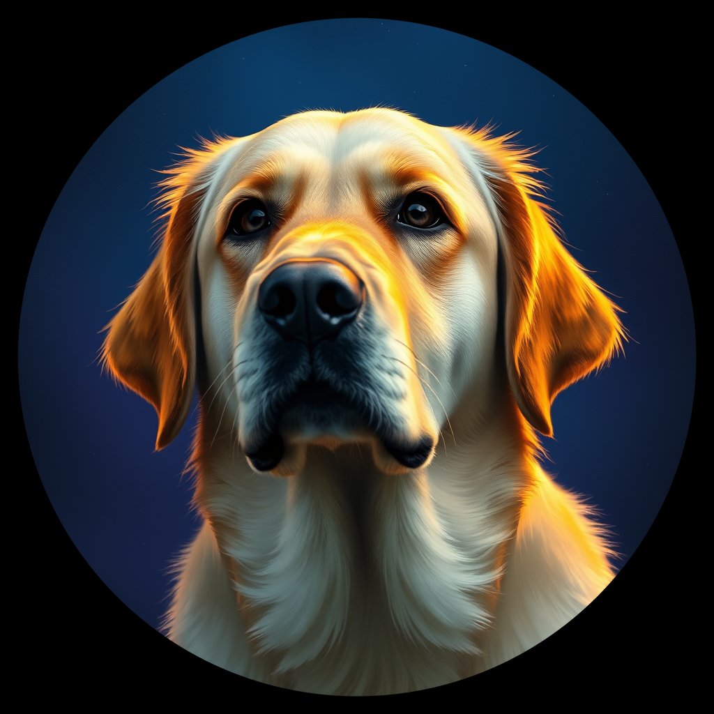 Cosmic medallion portrait of GRLS_grlsDGDF4Q33, a Golden Retriever