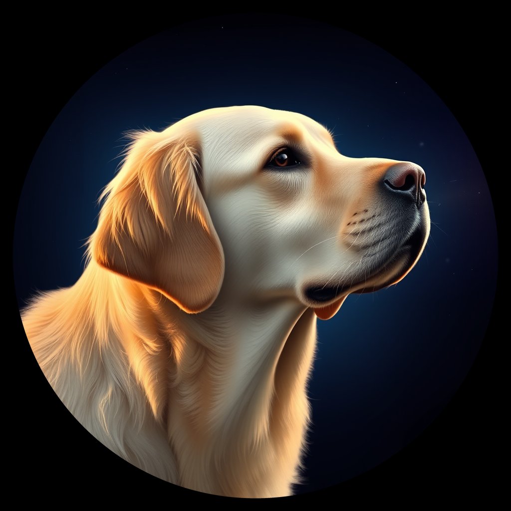 Cosmic medallion portrait of GRLS_grlsDGF143, a Golden Retriever