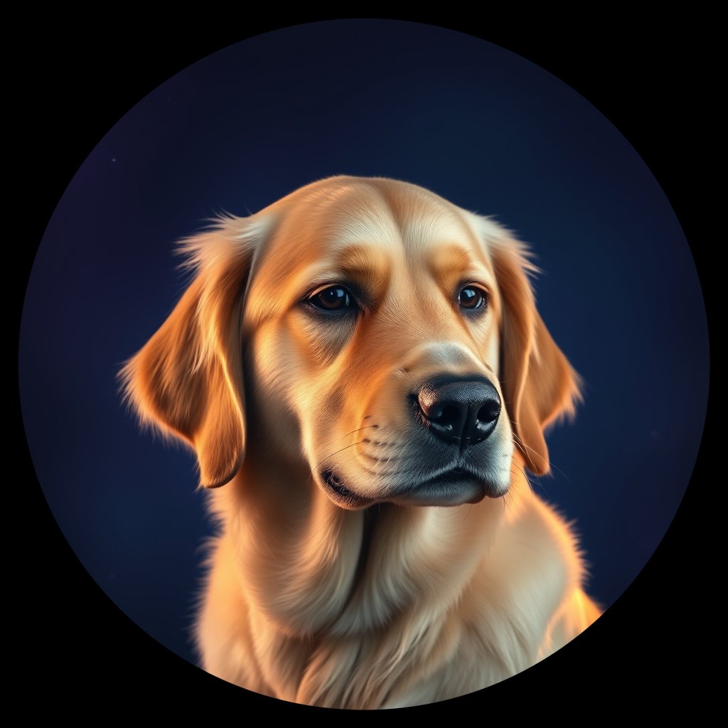 Cosmic medallion portrait of GRLS_grlsDGZD63NN, a Golden Retriever