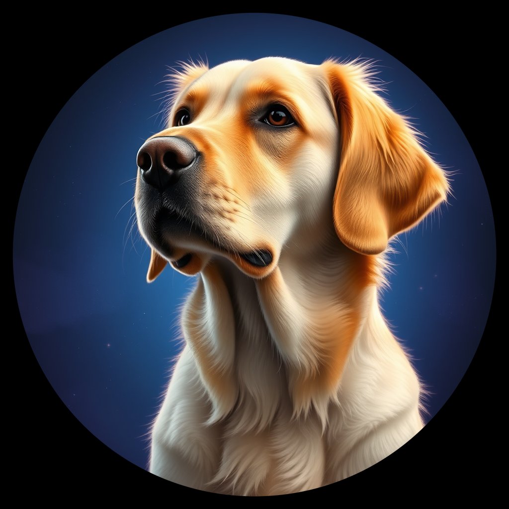 Cosmic medallion portrait of GRLS_grlsDI2HS822, a Golden Retriever