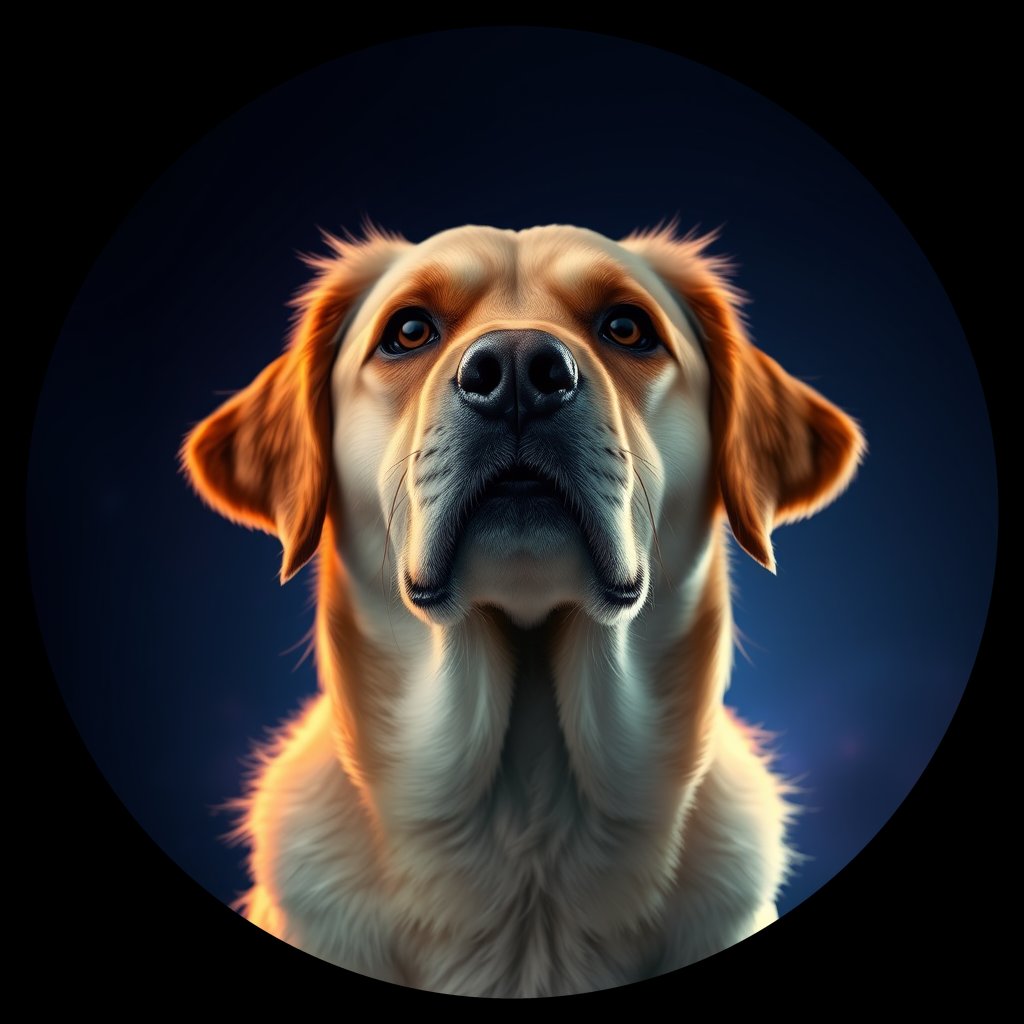Cosmic medallion portrait of GRLS_grlsDI5F7E33, a Golden Retriever