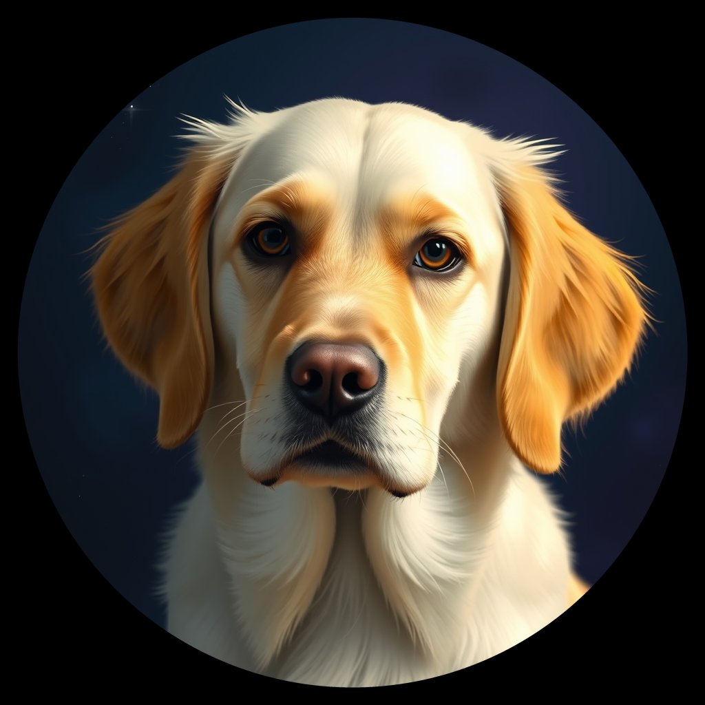 Cosmic medallion portrait of GRLS_grlsDIFKQ033, a Golden Retriever