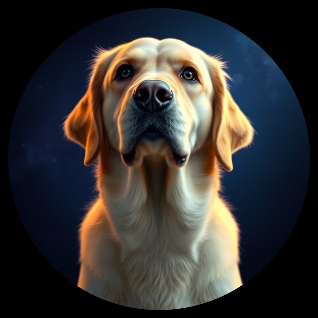 Cosmic medallion portrait of GRLS_grlsDIJ7PCCC, a Golden Retriever