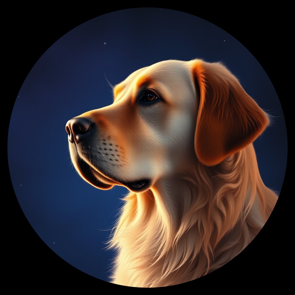Cosmic medallion portrait of GRLS_grlsDK4GJX99, a Golden Retriever
