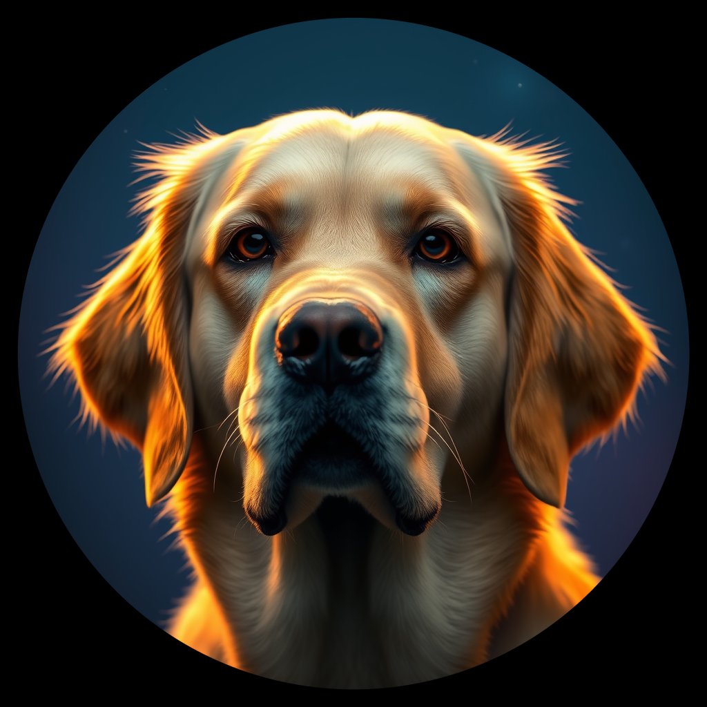 Cosmic medallion portrait of GRLS_grlsDK84N44, a Golden Retriever