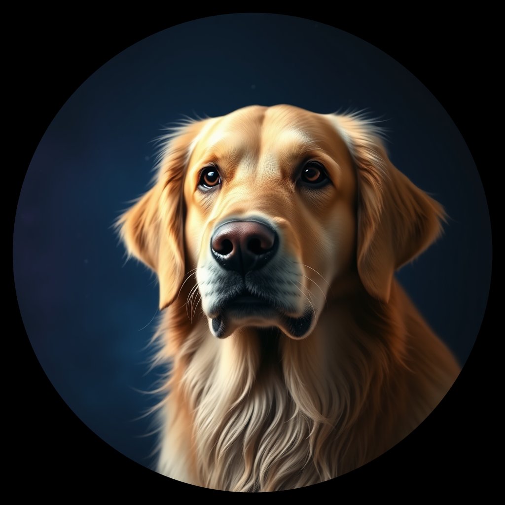 Cosmic medallion portrait of GRLS_grlsDM8Z0THH, a Golden Retriever