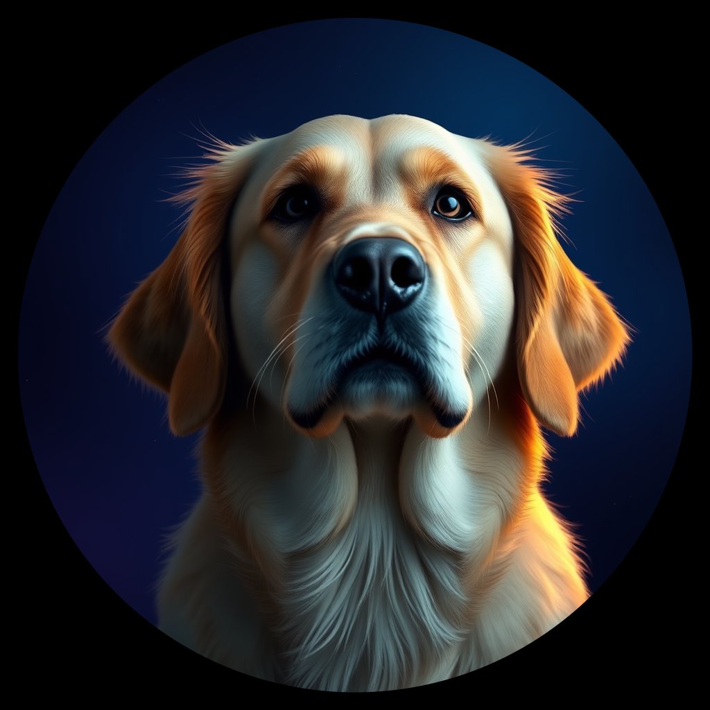 Cosmic medallion portrait of GRLS_grlsDN0KY22, a Golden Retriever