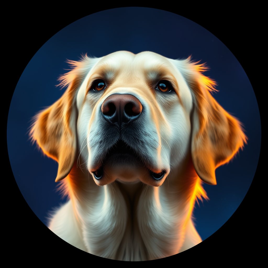 Cosmic medallion portrait of GRLS_grlsDNITGKFF, a Golden Retriever