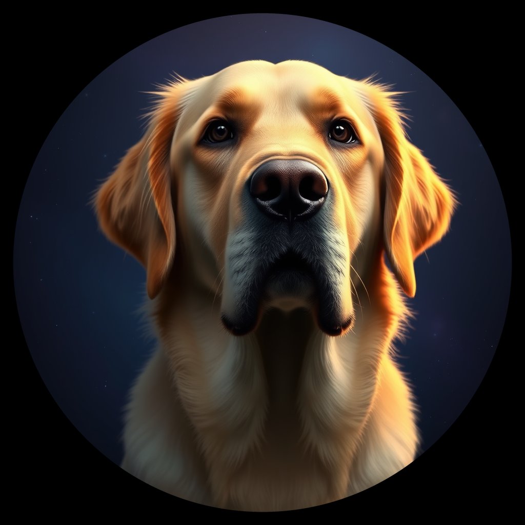 Cosmic medallion portrait of GRLS_grlsDNZUWFEE, a Golden Retriever