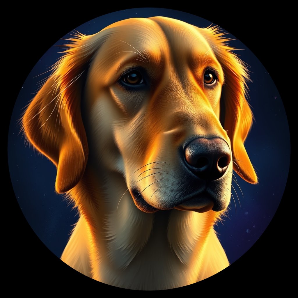 Cosmic medallion portrait of GRLS_grlsDO2VF8ZZ, a Golden Retriever