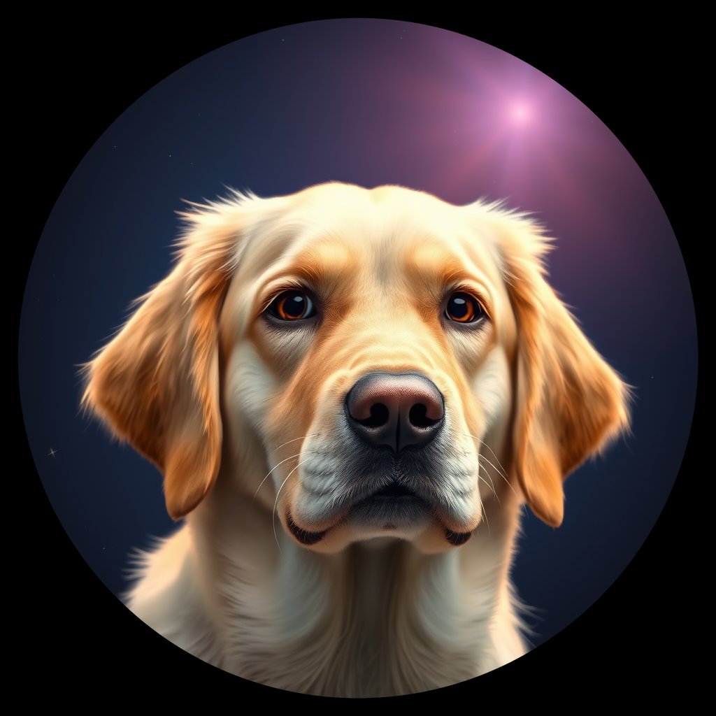 Cosmic medallion portrait of GRLS_grlsDOPYCBCC, a Golden Retriever