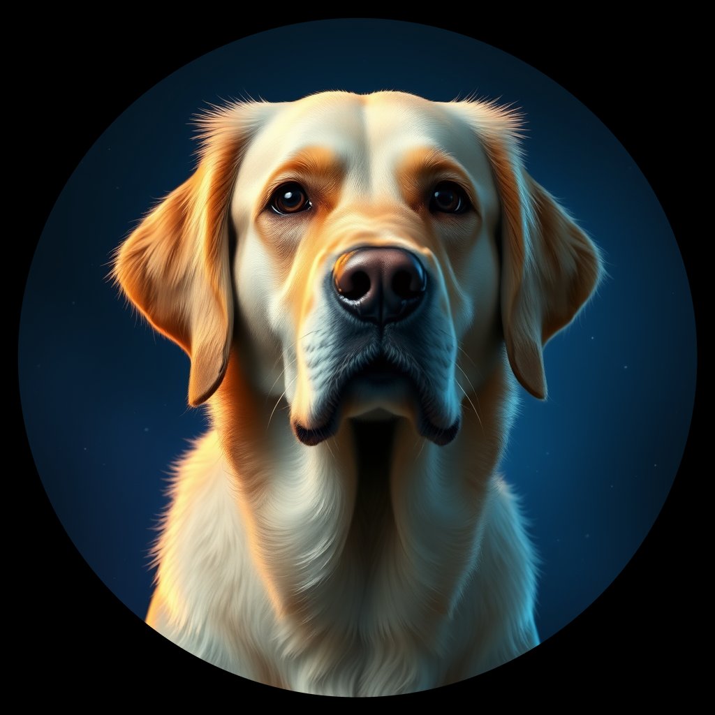 Cosmic medallion portrait of GRLS_grlsDORNMC00, a Golden Retriever