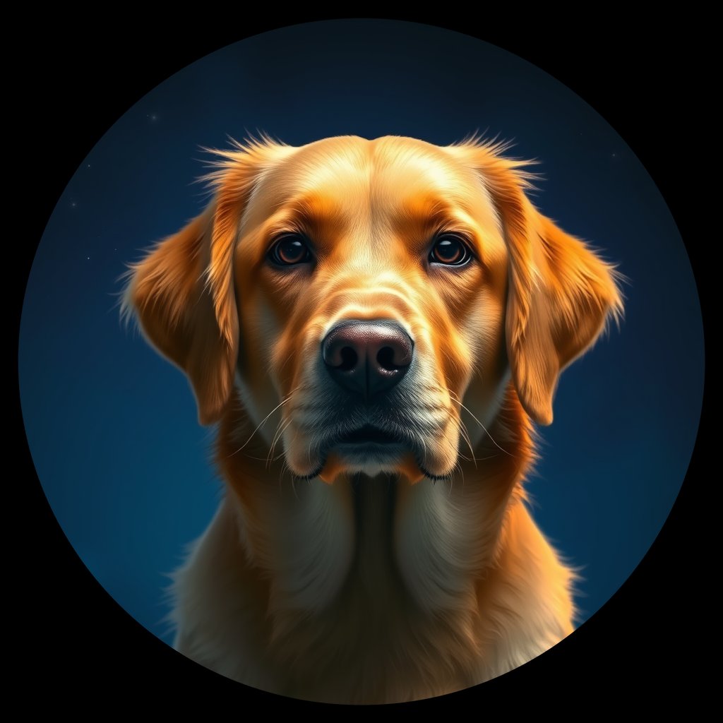 Cosmic medallion portrait of GRLS_grlsDOVQ9OJJ, a Golden Retriever