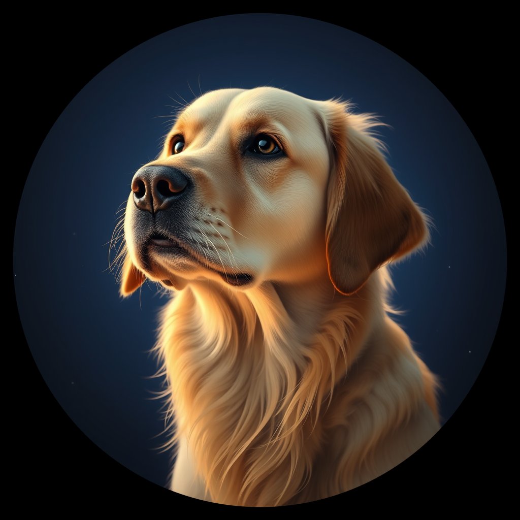 Cosmic medallion portrait of GRLS_grlsDQ3FPGWW, a Golden Retriever