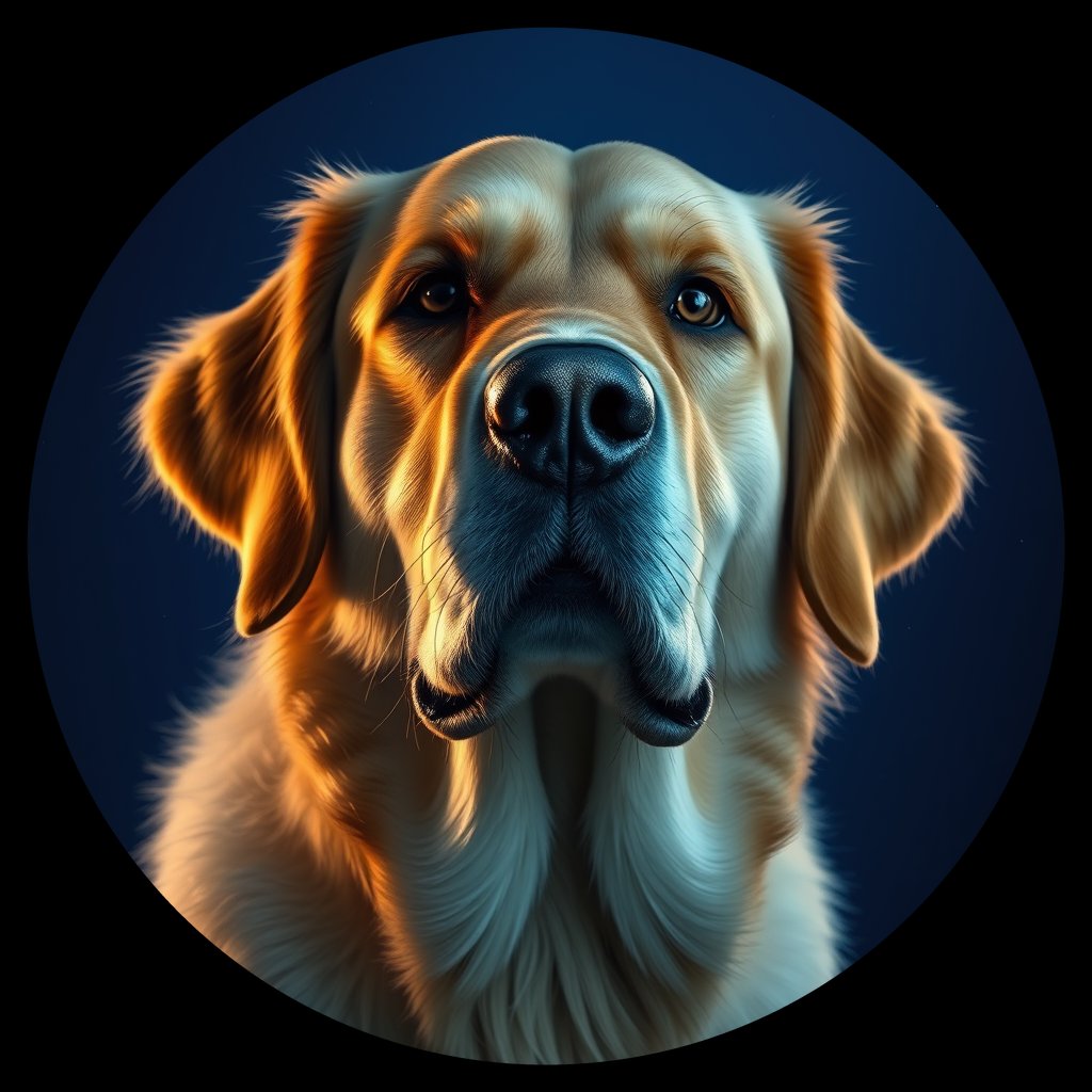Cosmic medallion portrait of GRLS_grlsDRI8OU00, a Golden Retriever