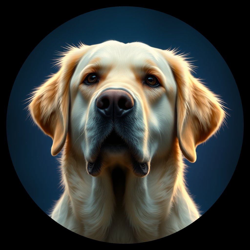 Cosmic medallion portrait of GRLS_grlsDS816Y55, a Golden Retriever