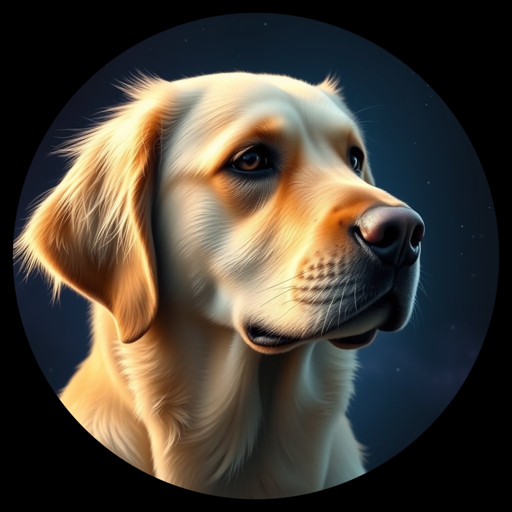 Cosmic medallion portrait of GRLS_grlsDUDE92ZZ, a Golden Retriever