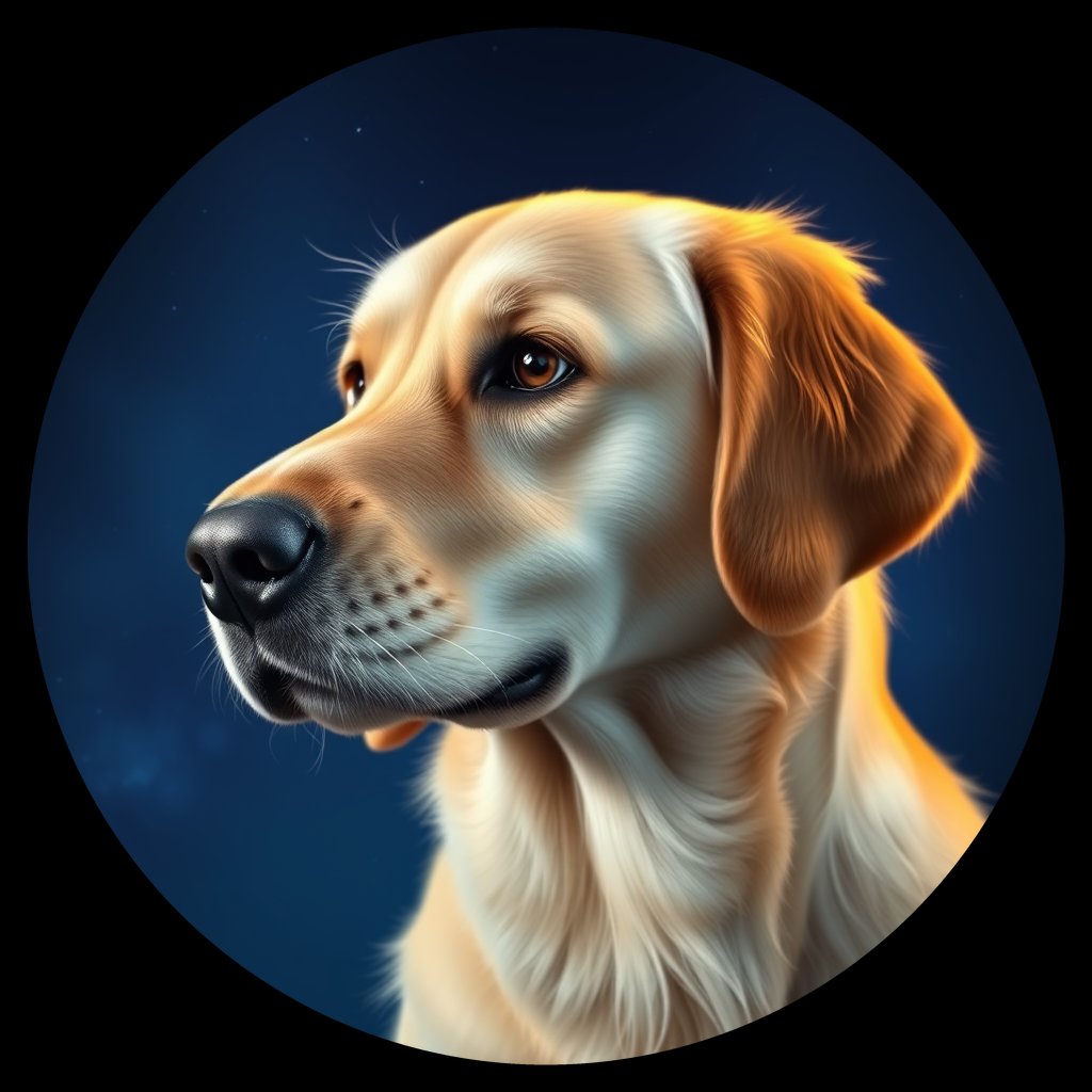 Cosmic medallion portrait of GRLS_grlsDUFB6REE, a Golden Retriever