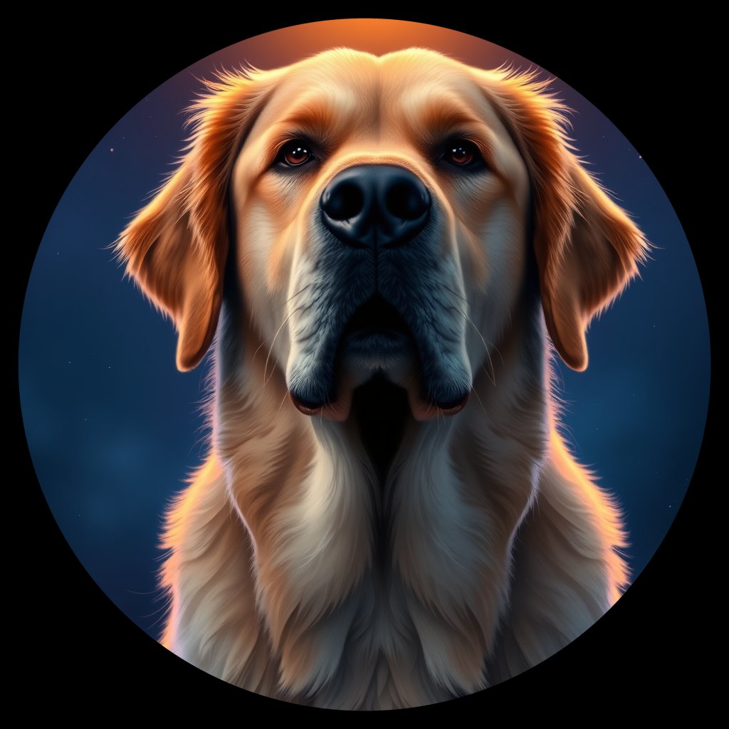 Cosmic medallion portrait of GRLS_grlsDW39Z1, a Golden Retriever