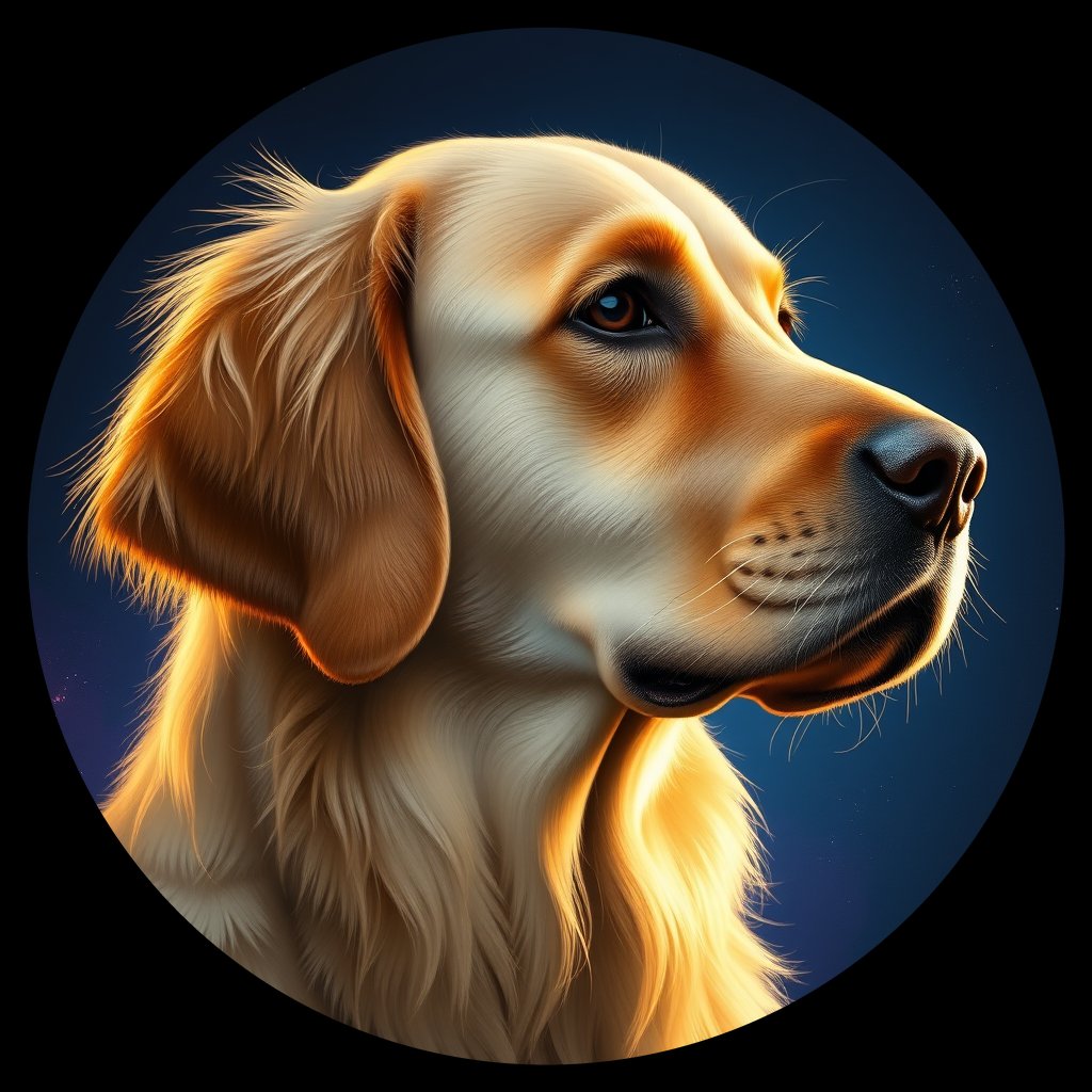 Cosmic medallion portrait of GRLS_grlsDWY71G00, a Golden Retriever