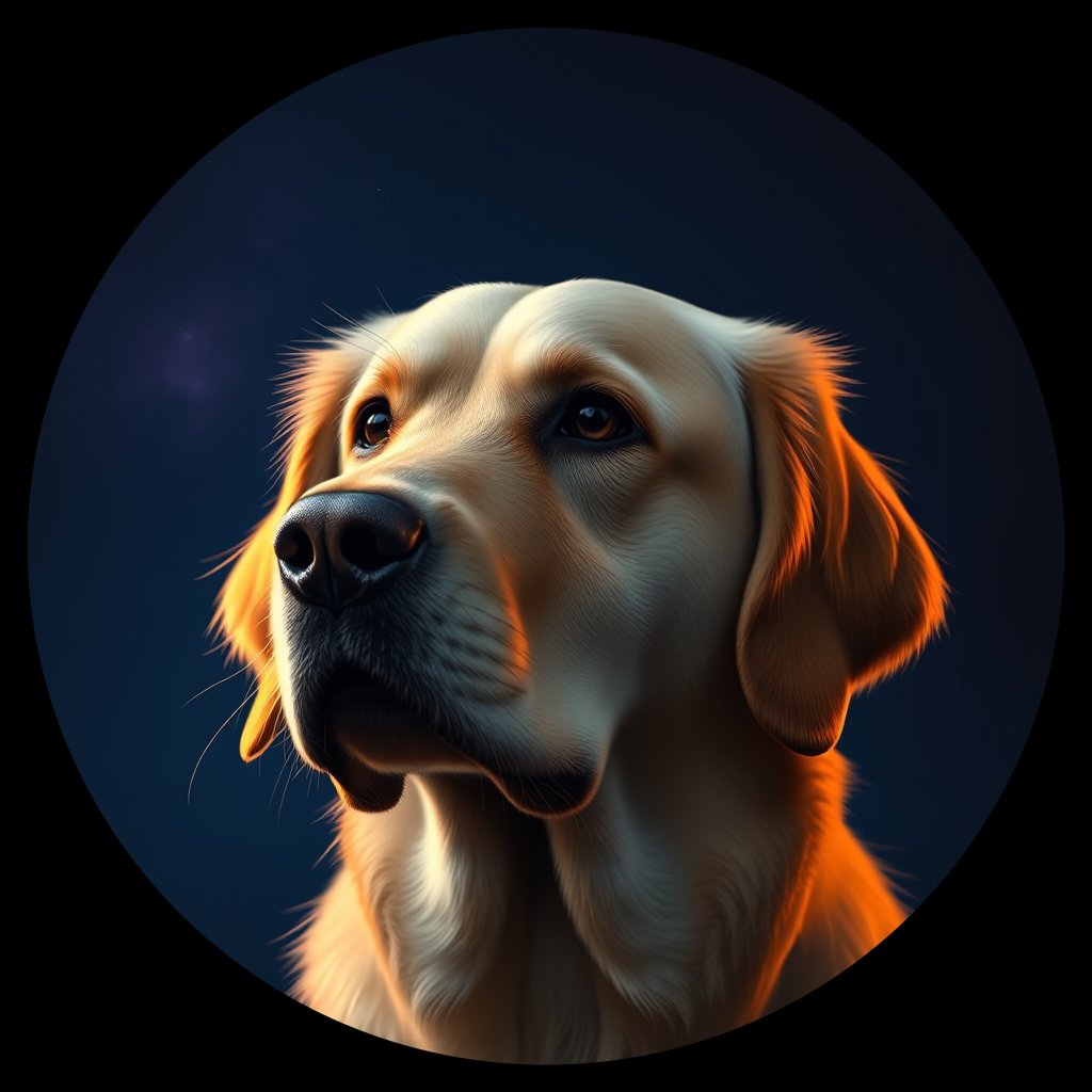 Cosmic medallion portrait of GRLS_grlsDX627P99, a Golden Retriever