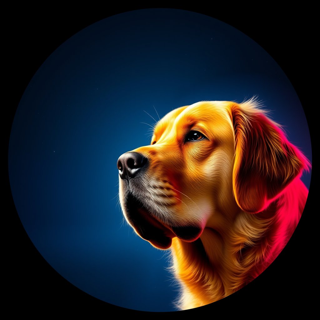 Cosmic medallion portrait of GRLS_grlsDYWJHX99, a Golden Retriever