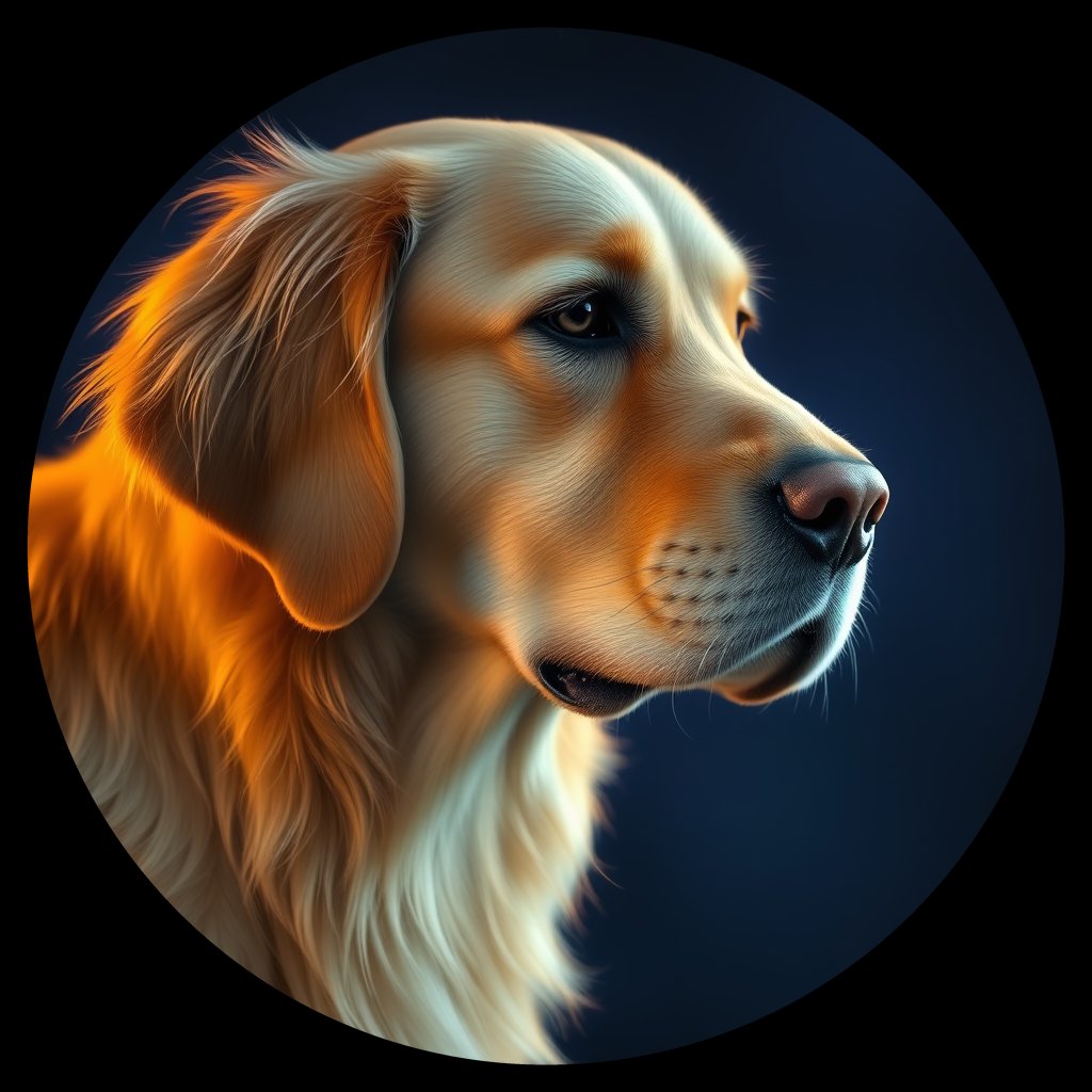Cosmic medallion portrait of GRLS_grlsDZ82BBB, a Golden Retriever