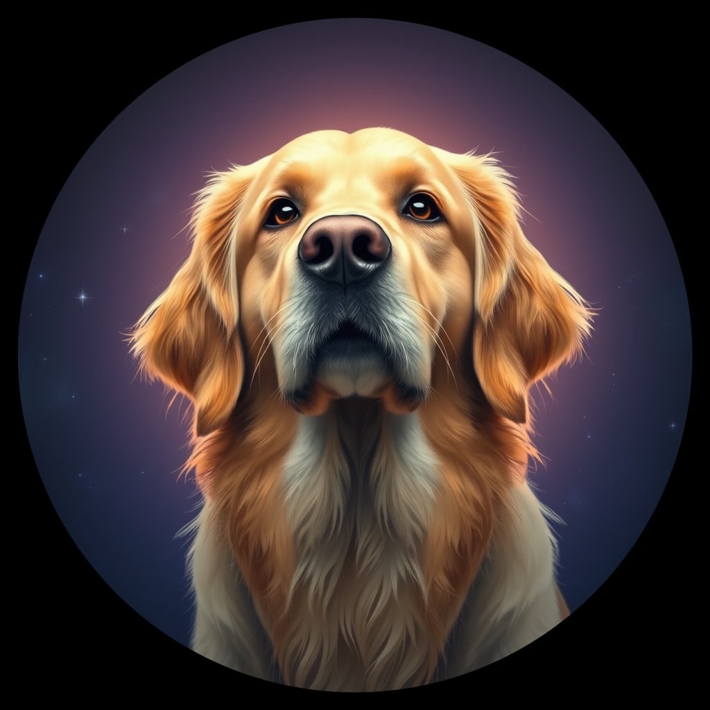 Cosmic medallion portrait of GRLS_grlsDZ8RNWMM, a Golden Retriever