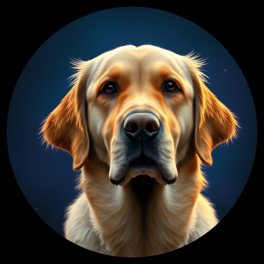Cosmic medallion portrait of GRLS_grlsDZJPVGJJ, a Golden Retriever