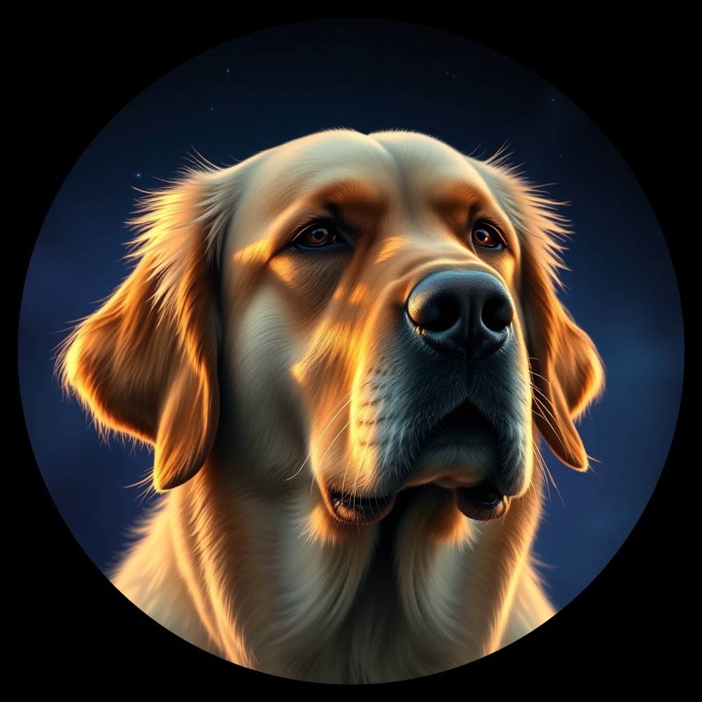 Cosmic medallion portrait of GRLS_grlsE08DY6PP, a Golden Retriever