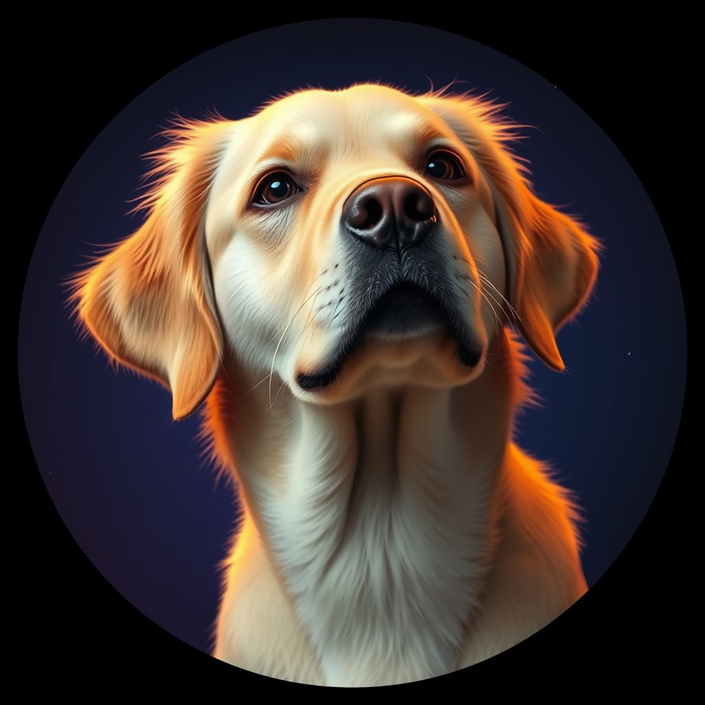 Cosmic medallion portrait of GRLS_grlsE2Q6OBTT, a Golden Retriever