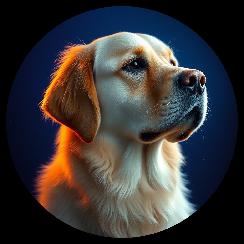 Cosmic medallion portrait of GRLS_grlsE4UWZL11, a Golden Retriever
