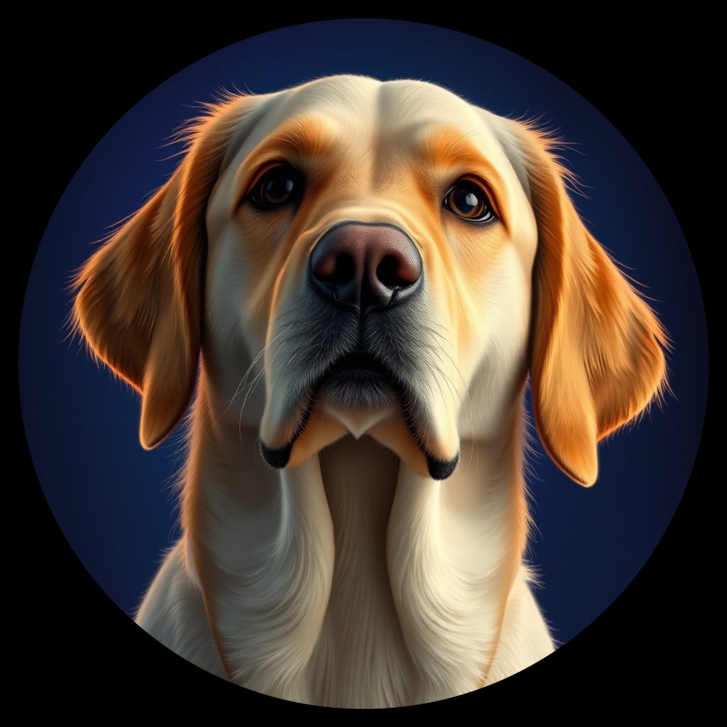 Cosmic medallion portrait of GRLS_grlsE4WF7Y66, a Golden Retriever