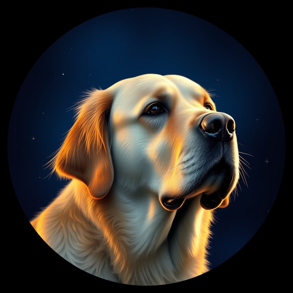 Cosmic medallion portrait of GRLS_grlsE5JM844, a Golden Retriever