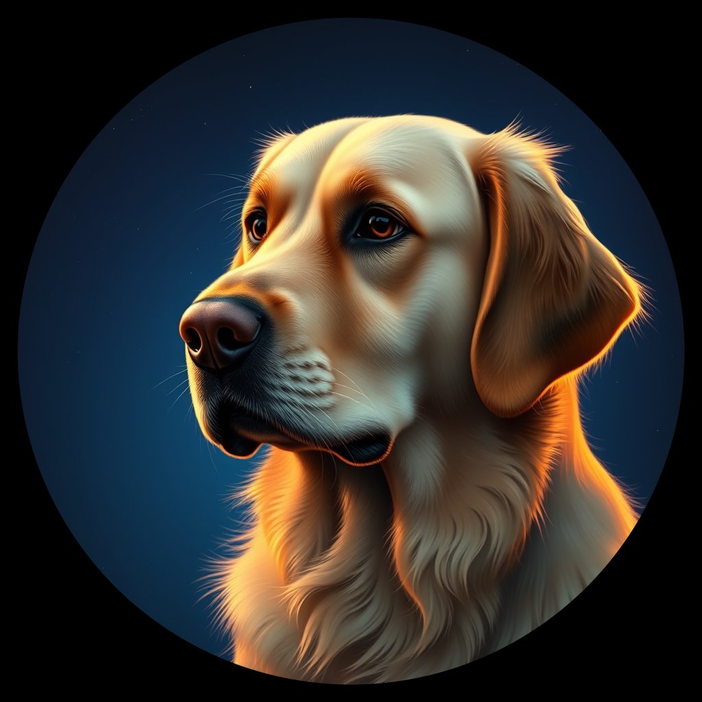 Cosmic medallion portrait of GRLS_grlsE63P8INN, a Golden Retriever
