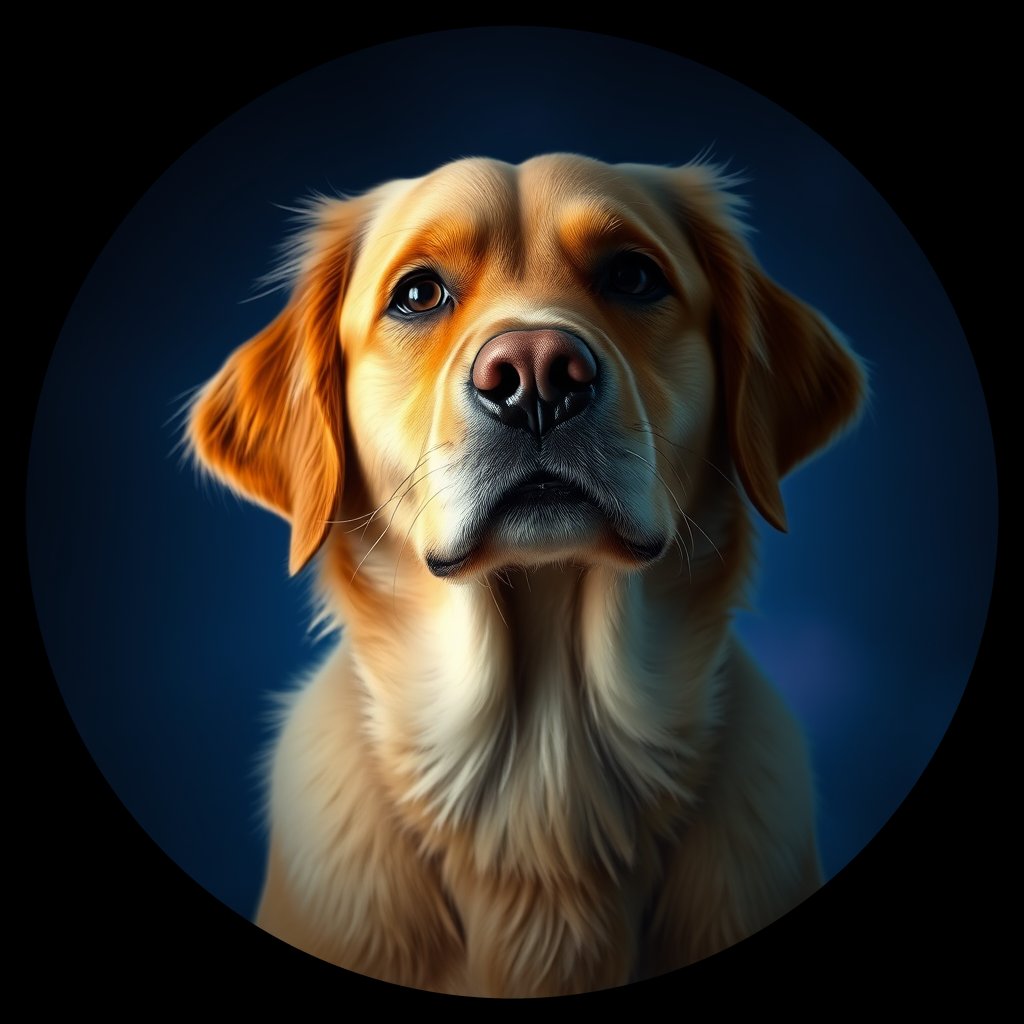 Cosmic medallion portrait of GRLS_grlsE66FLHH, a Golden Retriever