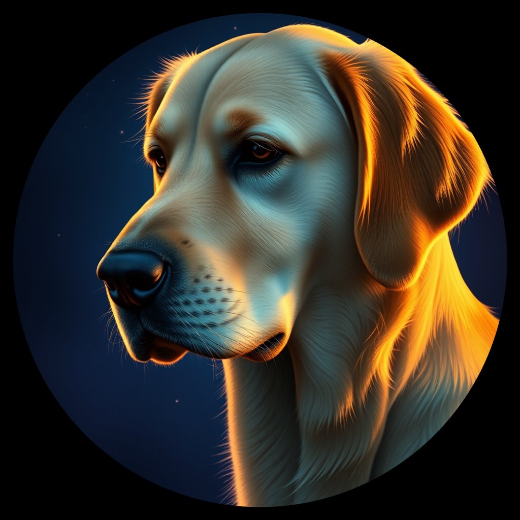 Cosmic medallion portrait of GRLS_grlsE6FON5, a Golden Retriever