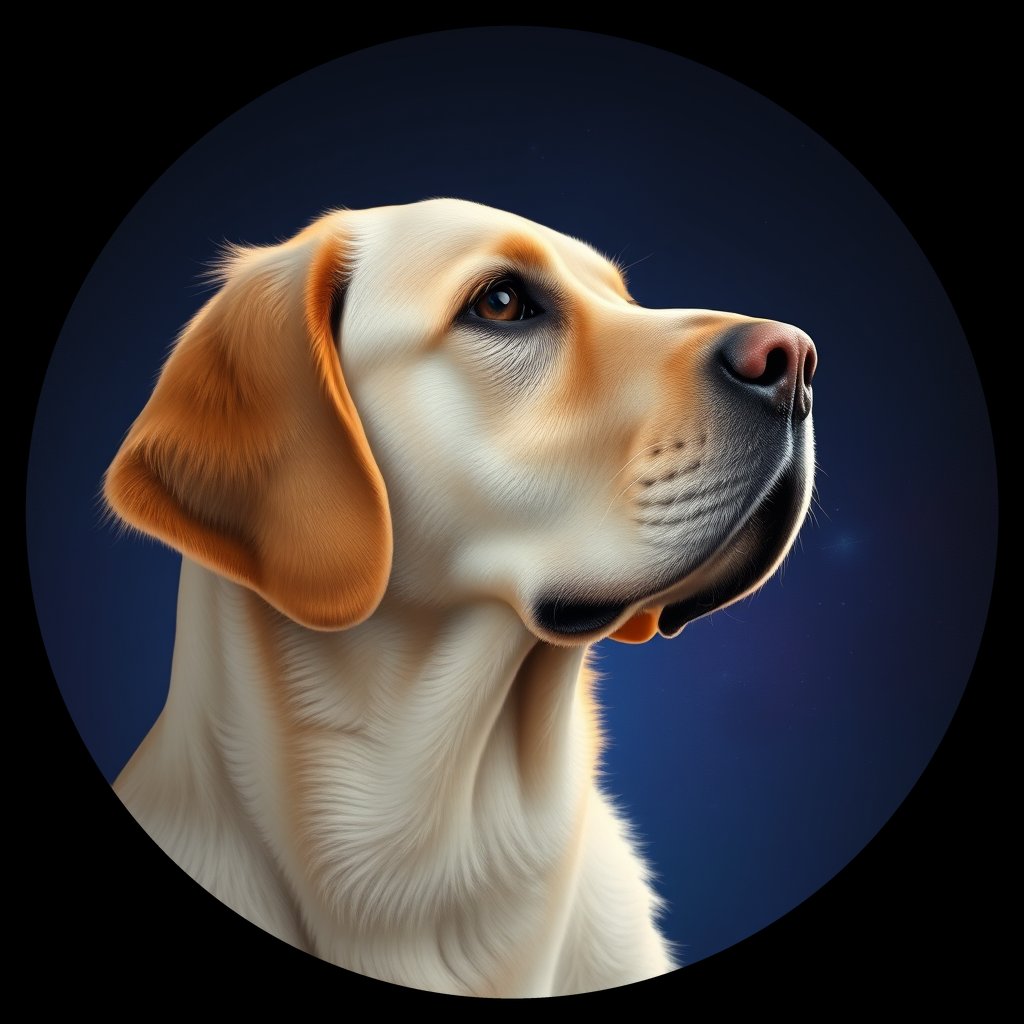 Cosmic medallion portrait of GRLS_grlsE6KVYQNN, a Golden Retriever