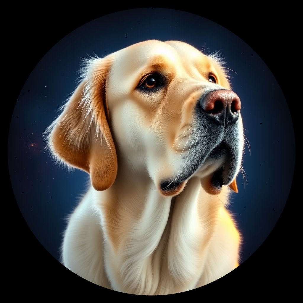 Cosmic medallion portrait of GRLS_grlsE71JILHH, a Golden Retriever