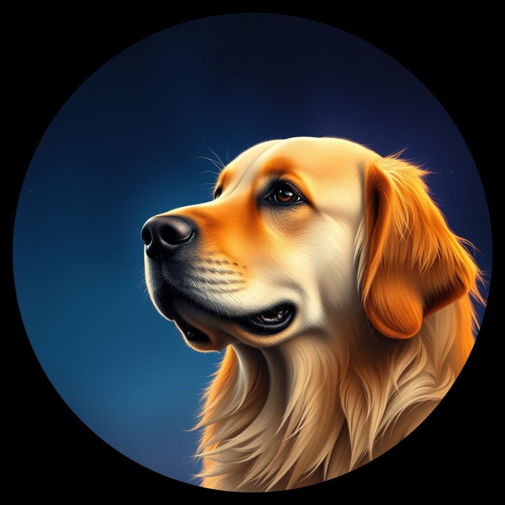 Cosmic medallion portrait of GRLS_grlsE8RVQB00, a Golden Retriever