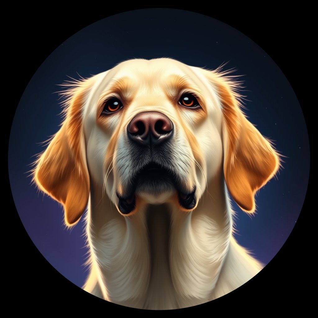 Cosmic medallion portrait of GRLS_grlsE9GTDPSS, a Golden Retriever